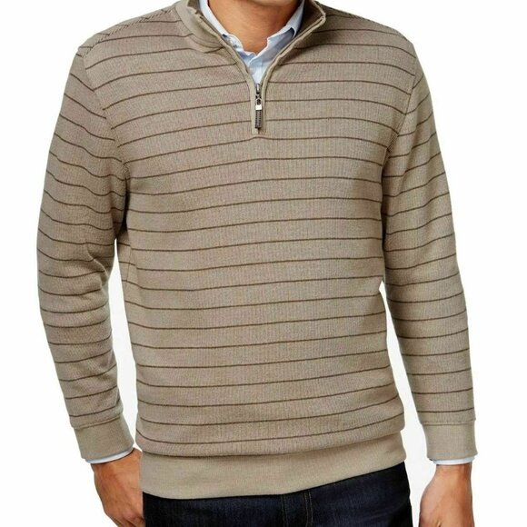 Tasso Elba Sweater SZ XL Quarter Zip brown tan - Picture 1 of 6